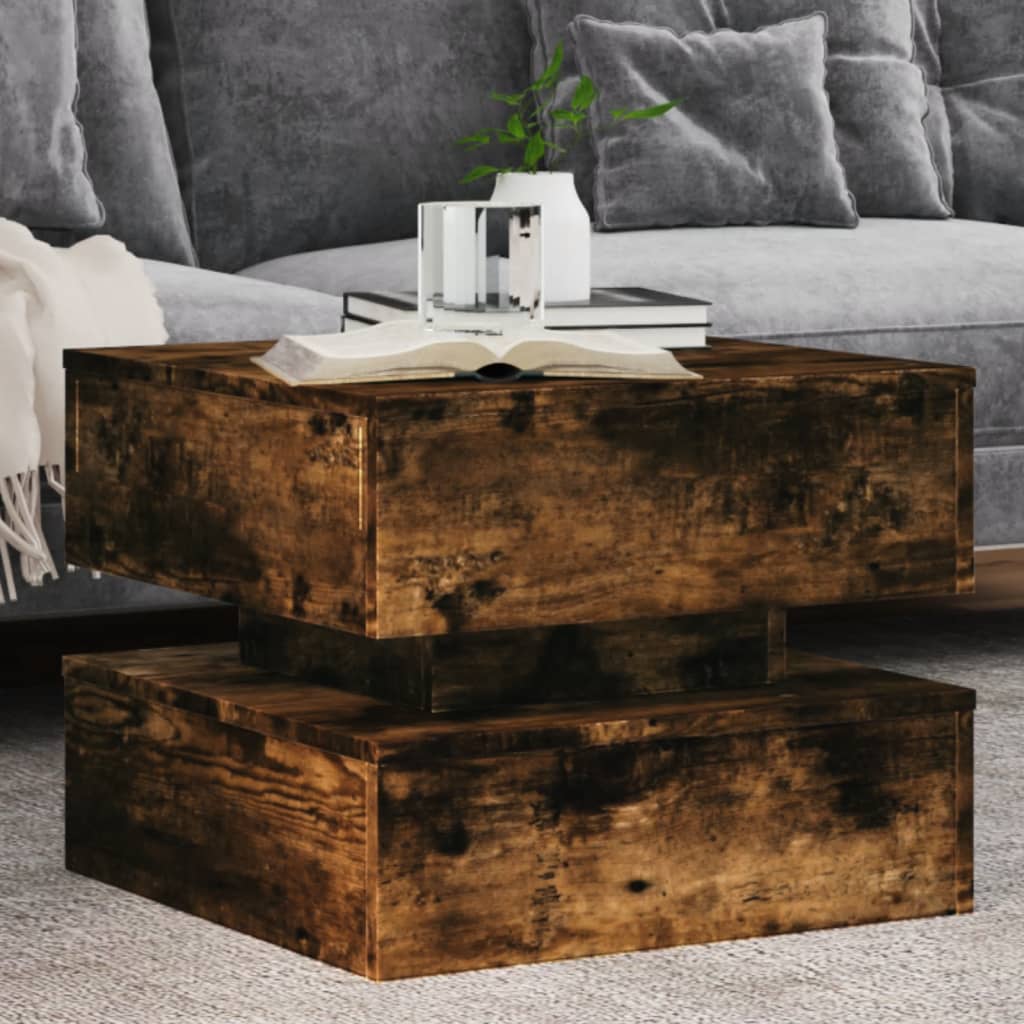 Couchtisch Mit Led-Leuchten Schwarz Eichen-Optik 50X50X40 Cm