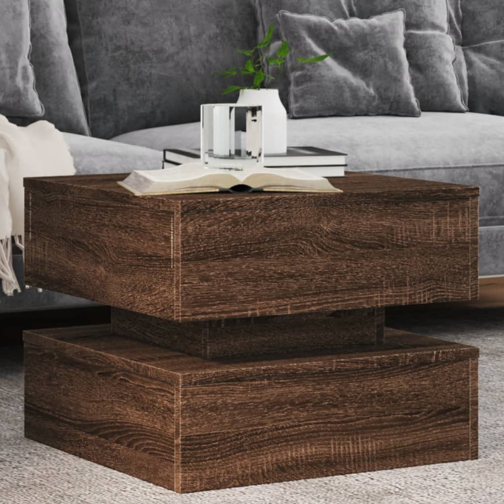 Couchtisch Mit Led-Leuchten Schwarz Eichen-Optik 50X50X40 Cm