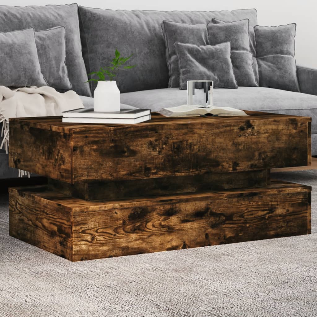 Couchtisch Mit Led-Leuchten Schwarz Eichen-Optik 50X50X40 Cm