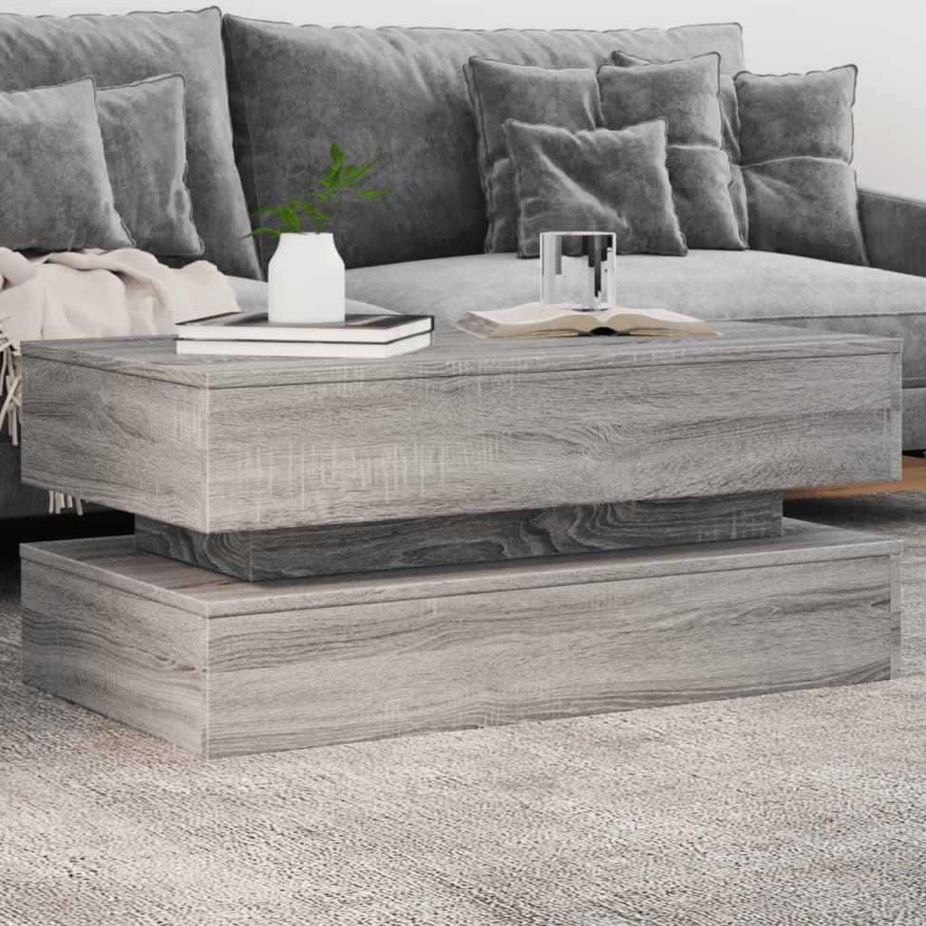 Couchtisch Mit Led-Leuchten Schwarz Eichen-Optik 50X50X40 Cm