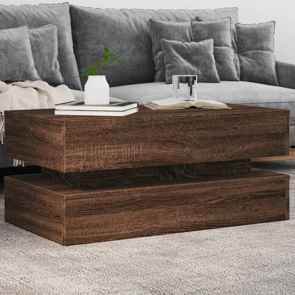 Couchtisch Mit Led-Leuchten Schwarz Eichen-Optik 50X50X40 Cm