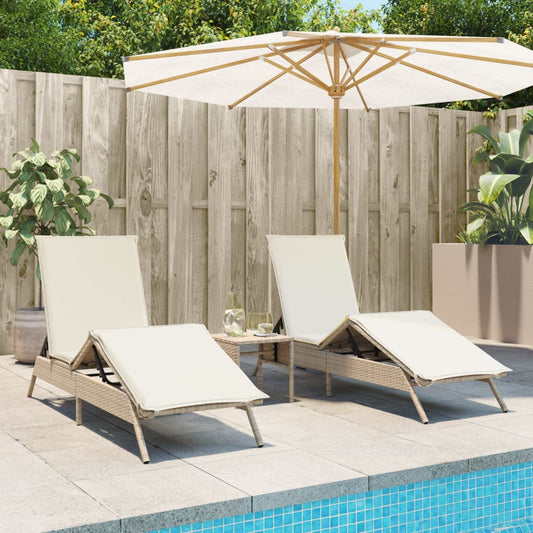 Sonnenliegen 2 Stk. Mit Tisch Beige Poly Rattan