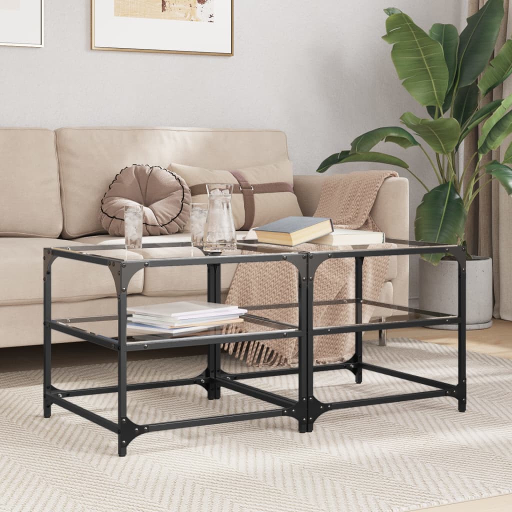 Couchtisch Mit Glasplatte Schwarz Stahl