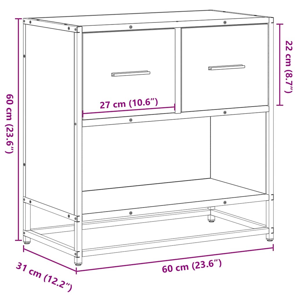 Nachttisch Braun Eichen-Optik 60X31X60 Cm Holzwerkstoff Metall
