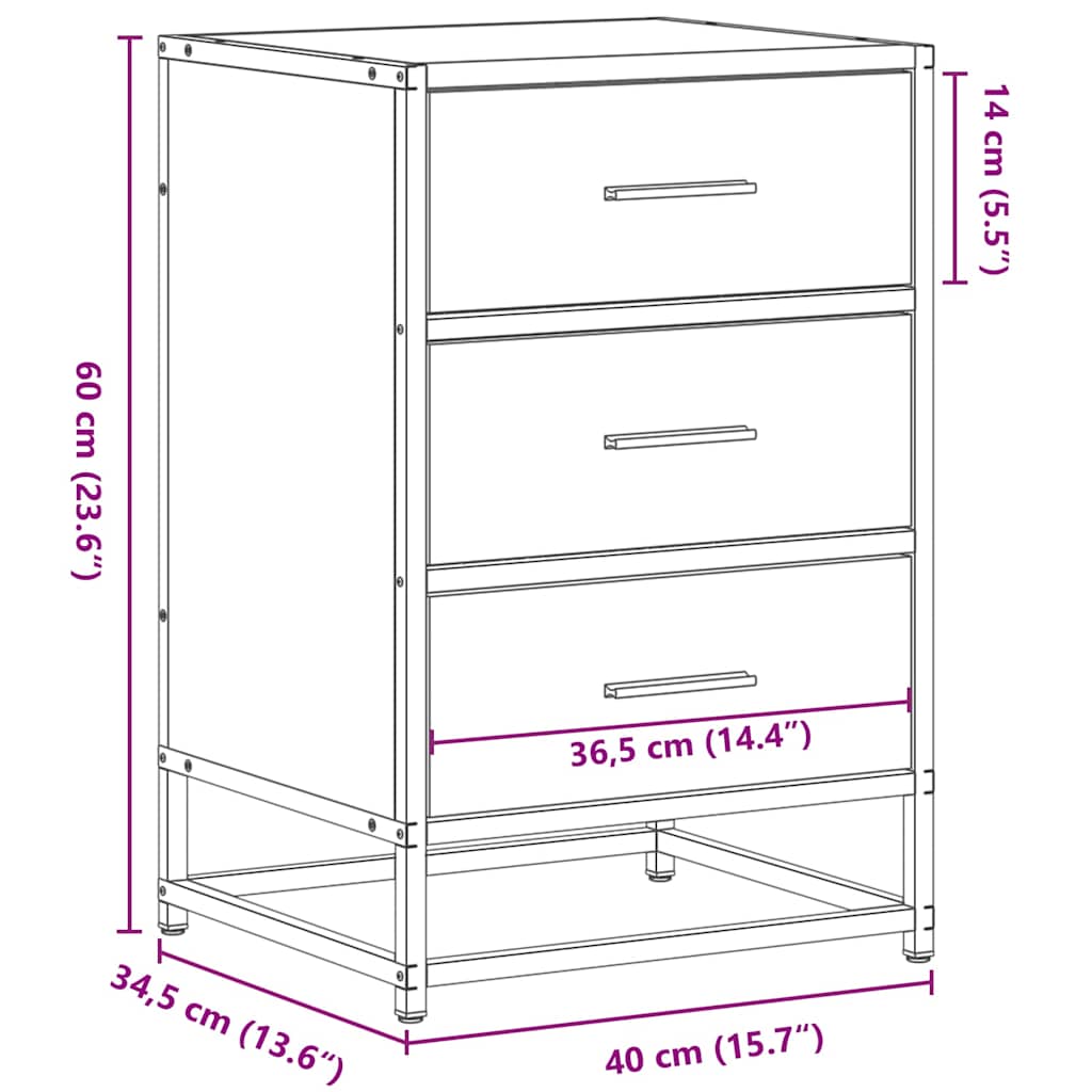 Nachttisch Sonoma-Eiche 40X34,5X60 Cm Holzwerkstoff Und Metall