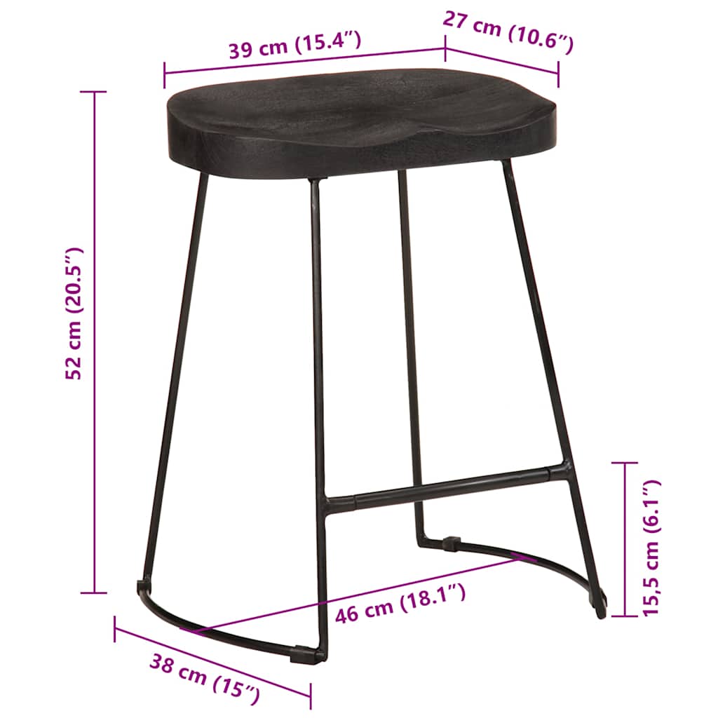Barhocker 2 Stk. Mango Massivholz Schwarz