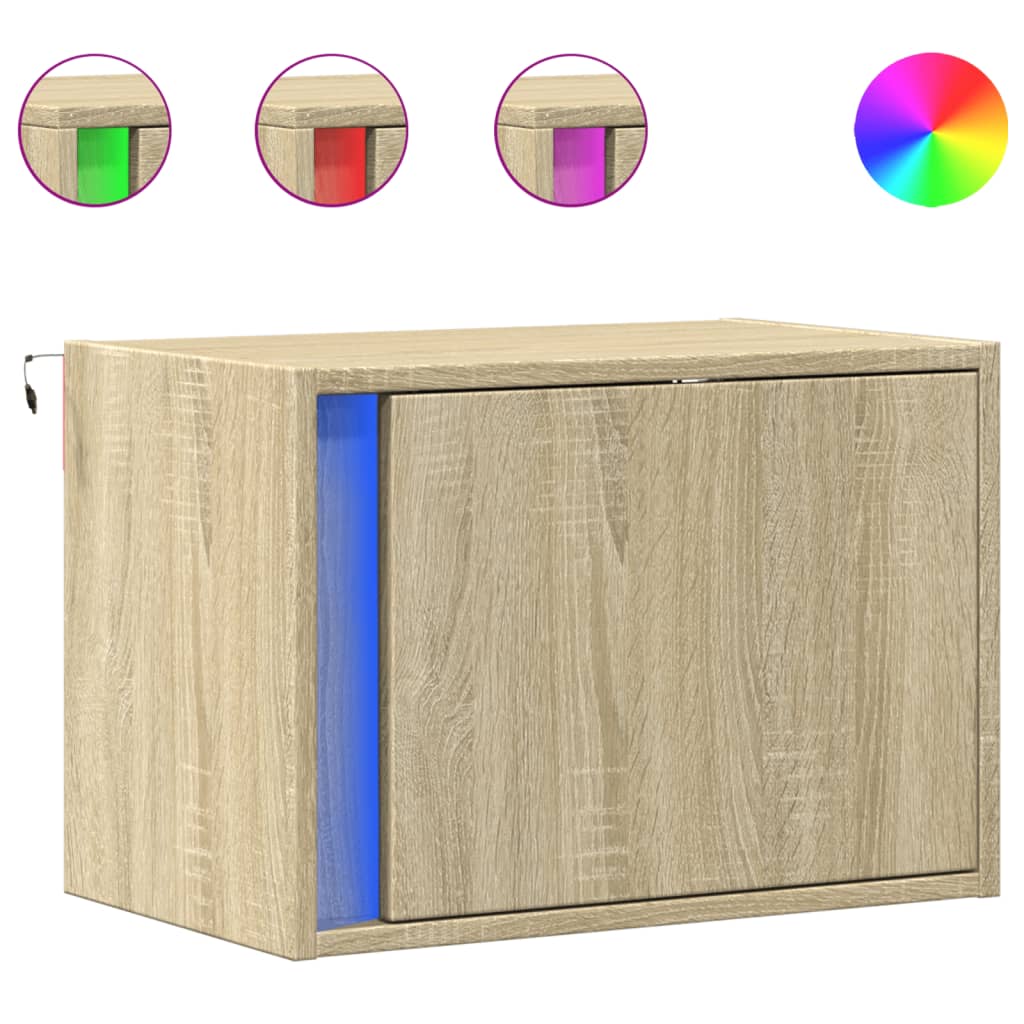 Wand-Nachttisch Mit Led-Leuchten Sonoma-Eiche