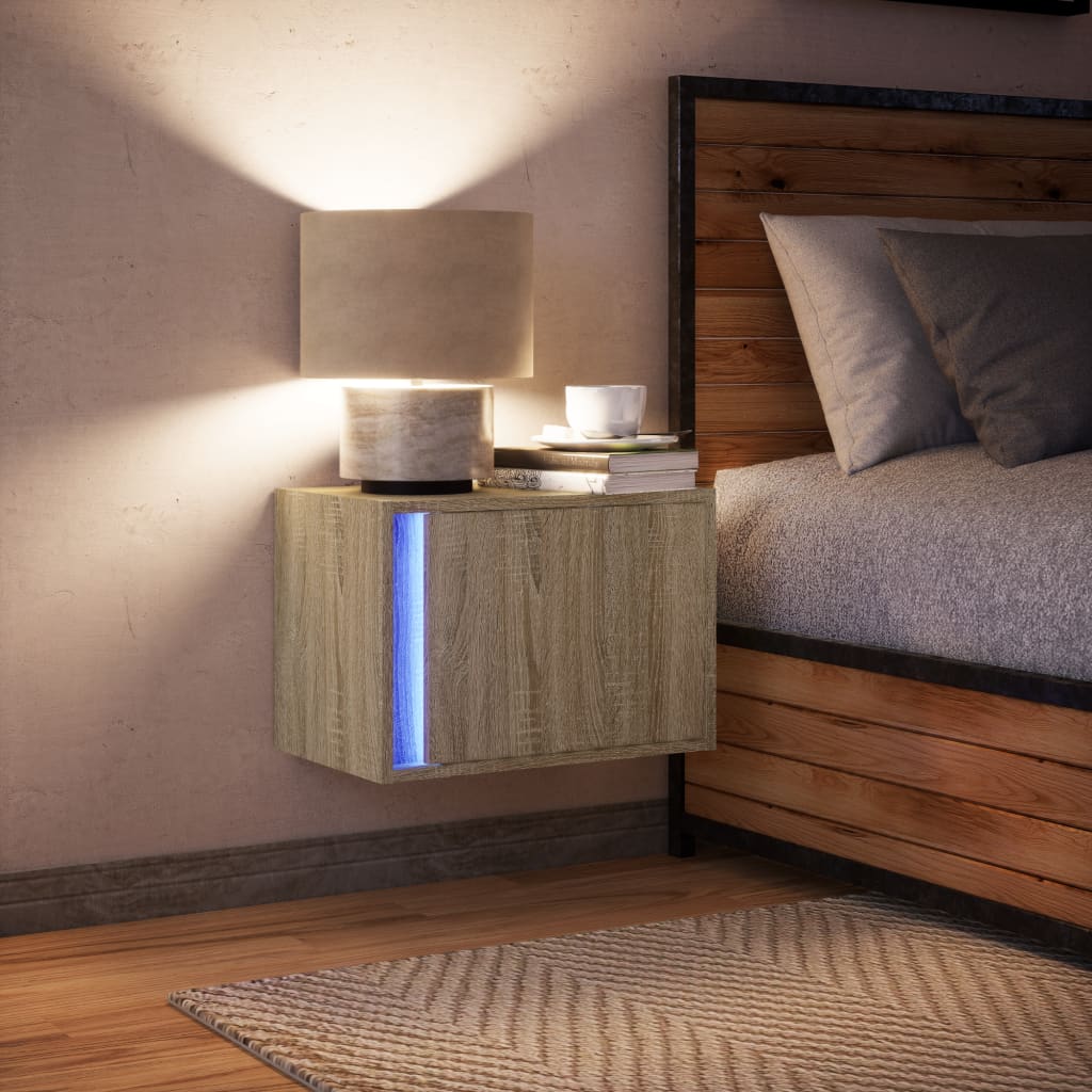 Wand-Nachttisch Mit Led-Leuchten Sonoma-Eiche