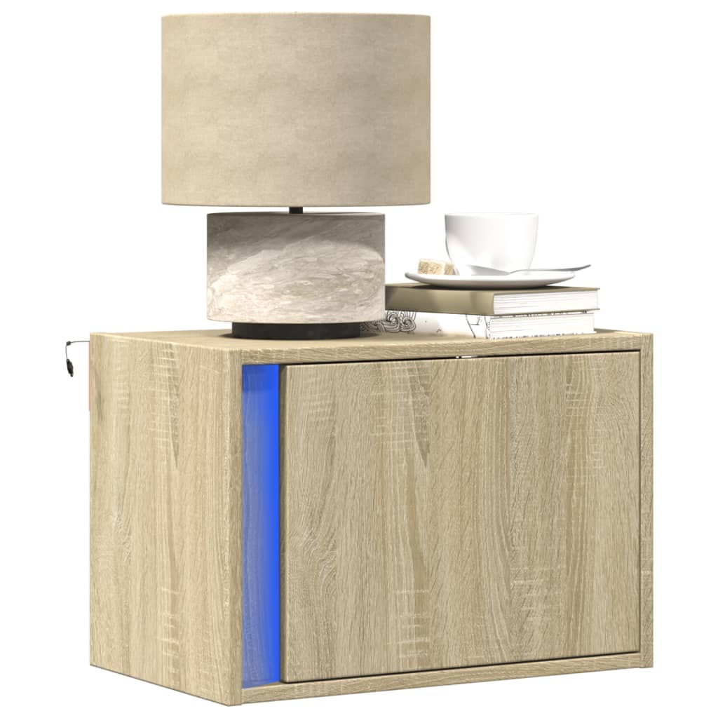 Wand-Nachttisch Mit Led-Leuchten Sonoma-Eiche