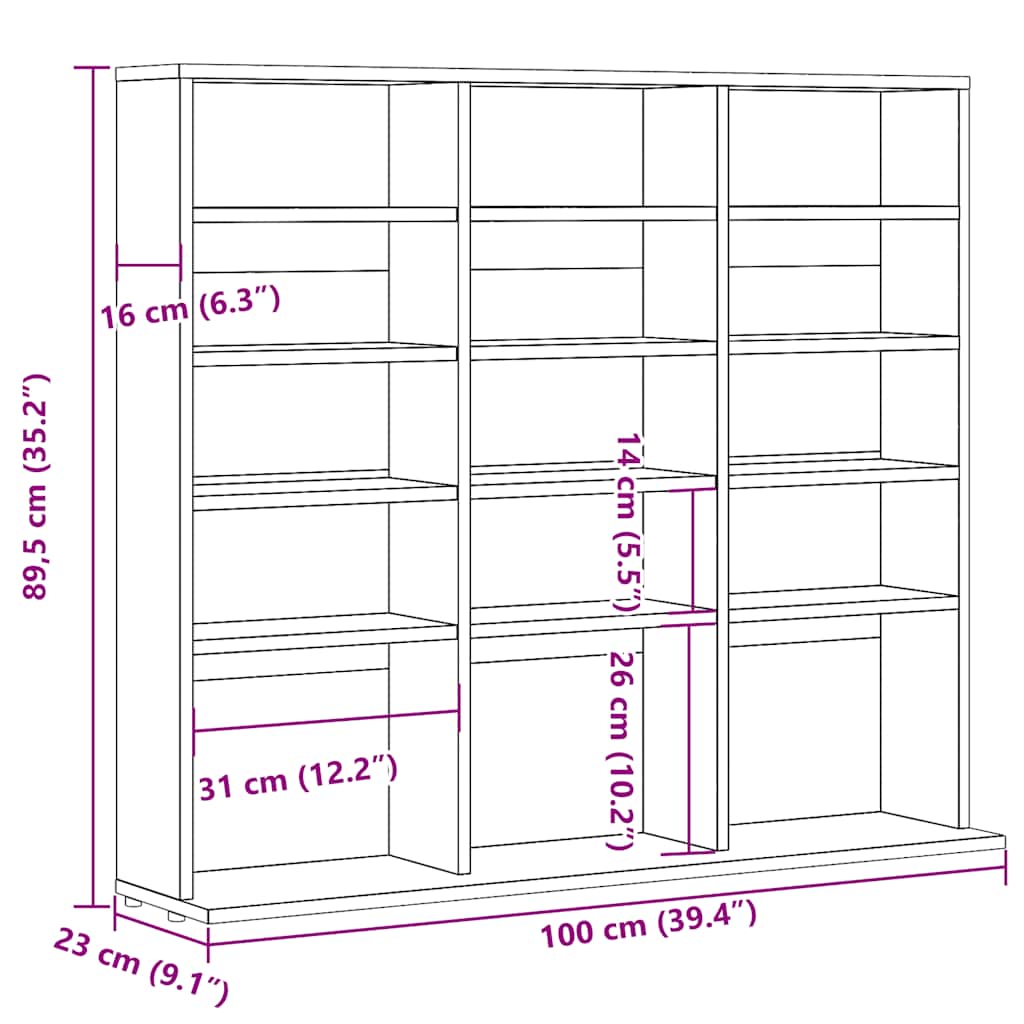Cd-Regal Artisan-Eiche 100X23X89,5 Cm Holzwerkstoff