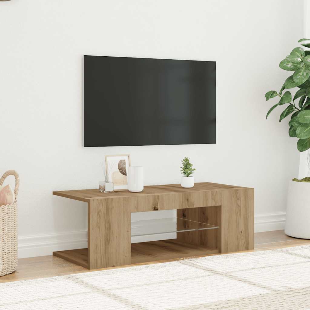 Tv-Schrank Mit Led-Leuchten Artisan-Eiche 90X39X30 Cm