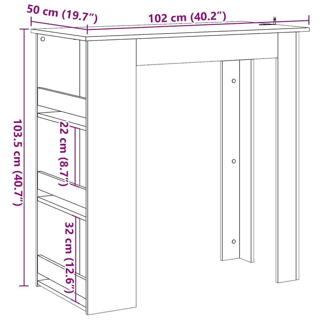 Bartisch Mit Regal -Optik 102X50X103,5 Cm
