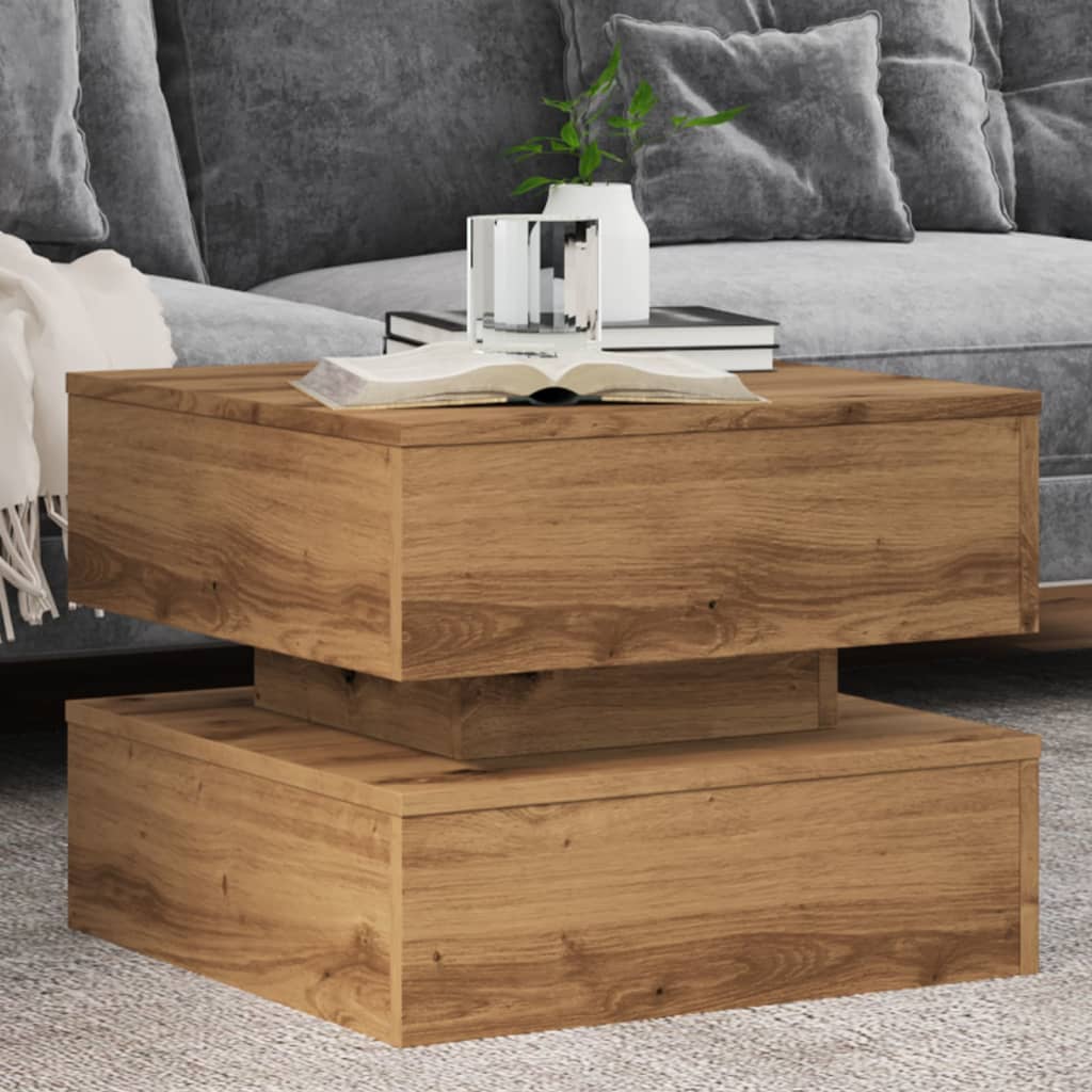 Couchtisch Mit Led-Leuchten Schwarz Eichen-Optik 50X50X40 Cm