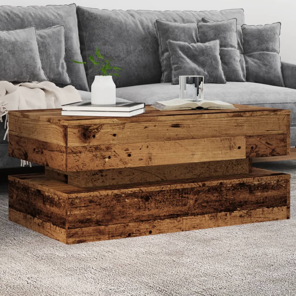 Couchtisch Mit Led-Leuchten Schwarz Eichen-Optik 50X50X40 Cm