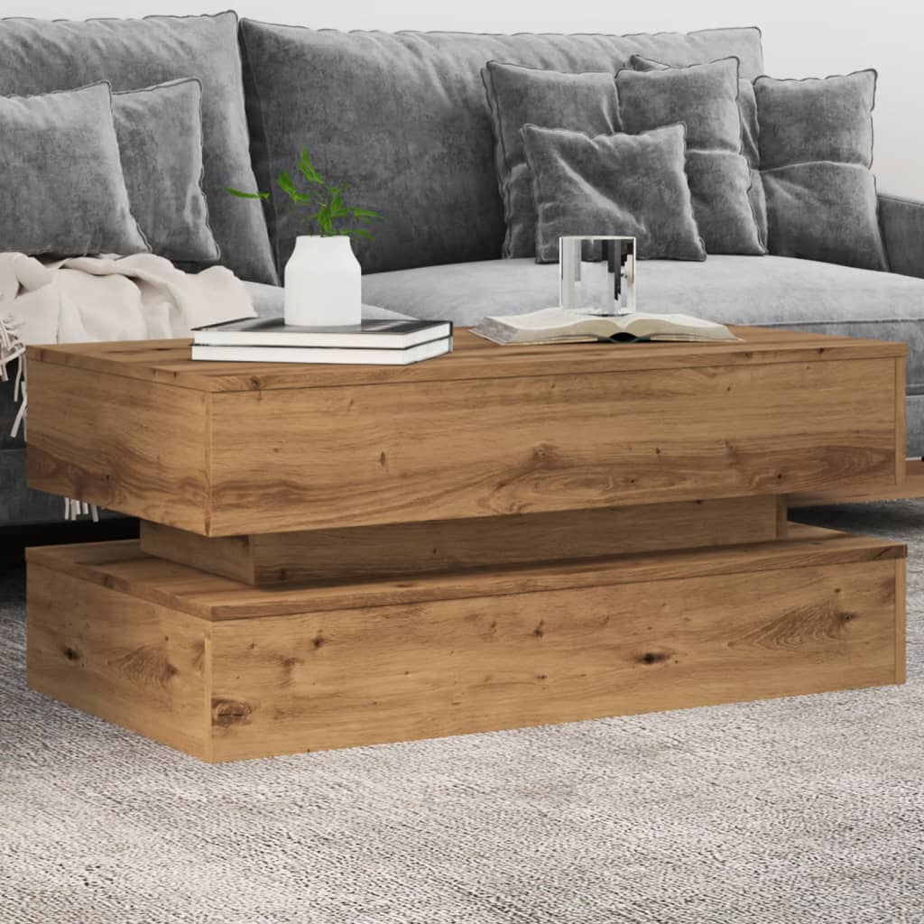 Couchtisch Mit Led-Leuchten Schwarz Eichen-Optik 50X50X40 Cm