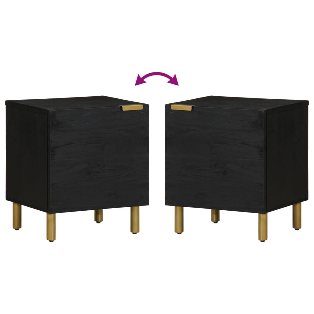 Nachttisch Schwarz 40X33X46 Cm Massivholz Mango