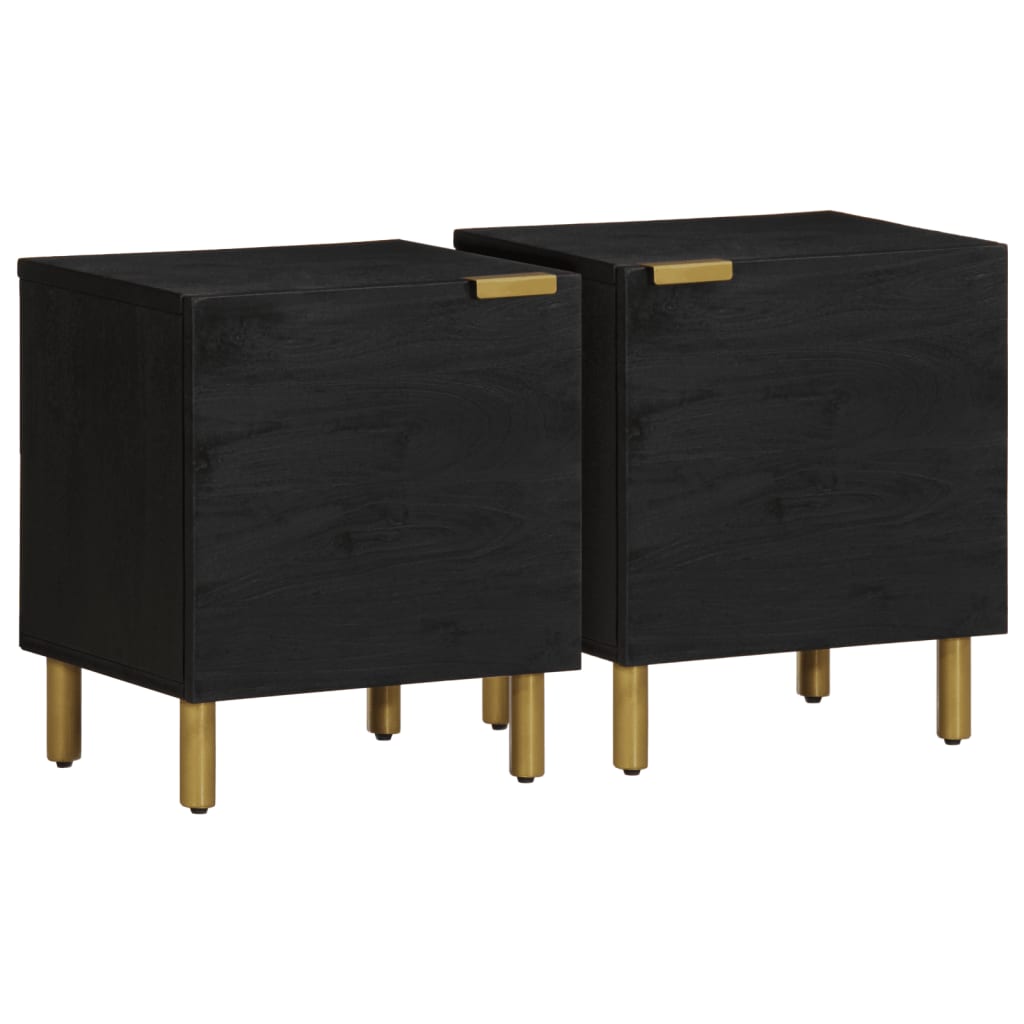 Nachttisch Schwarz 40X33X46 Cm Massivholz Mango