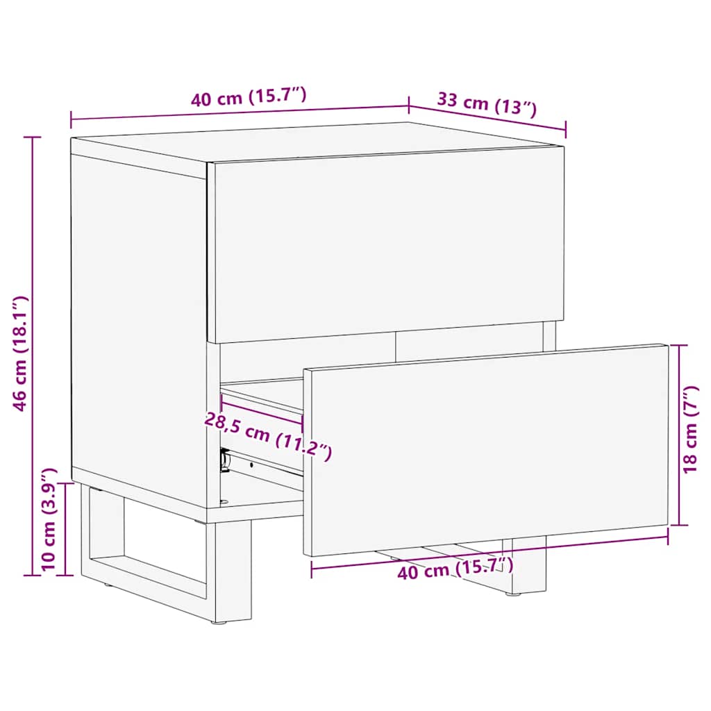 Nachttisch Schwarz 40X33X46 Cm Massivholz Mango