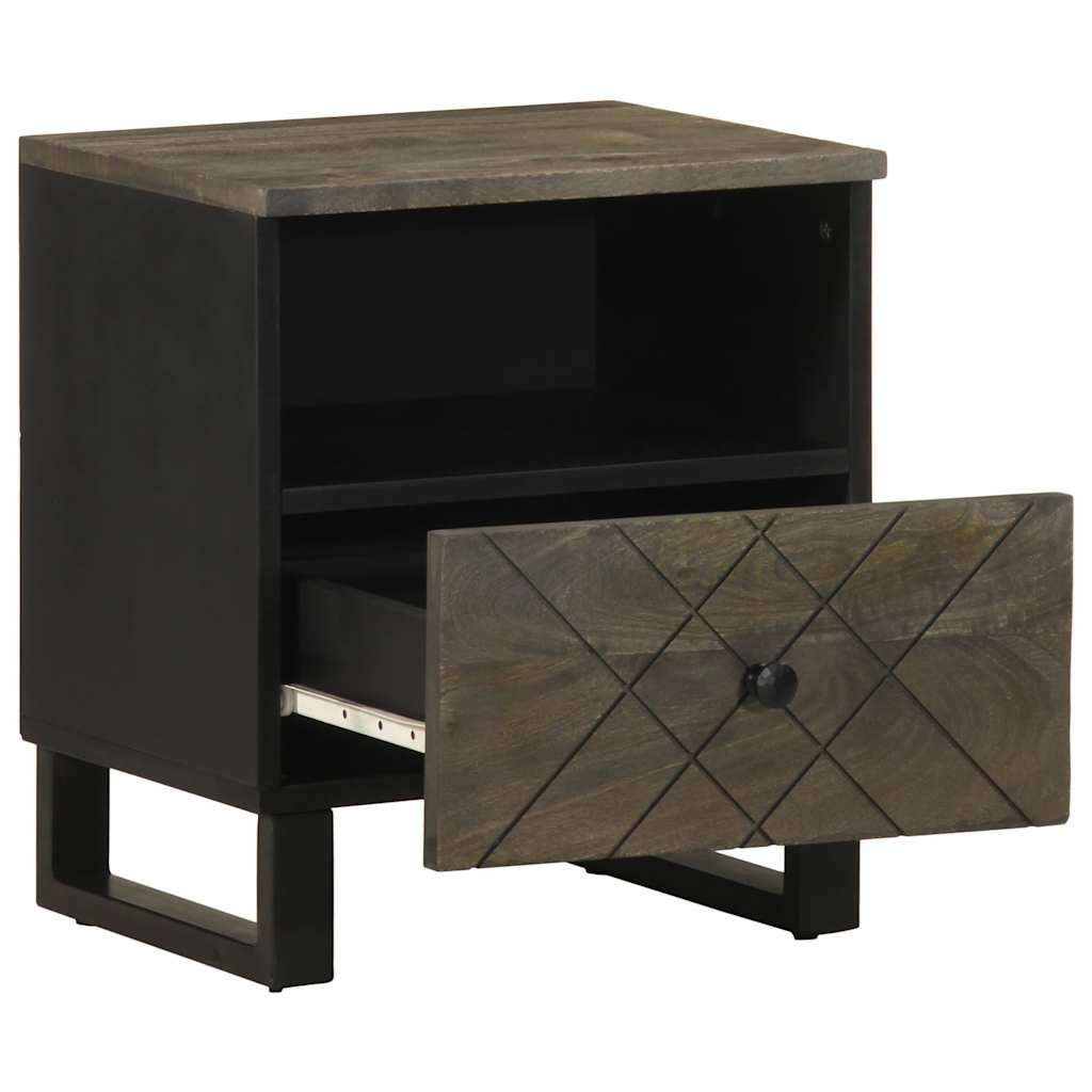 Nachttisch Schwarz 40X33X46 Cm Massivholz Mango