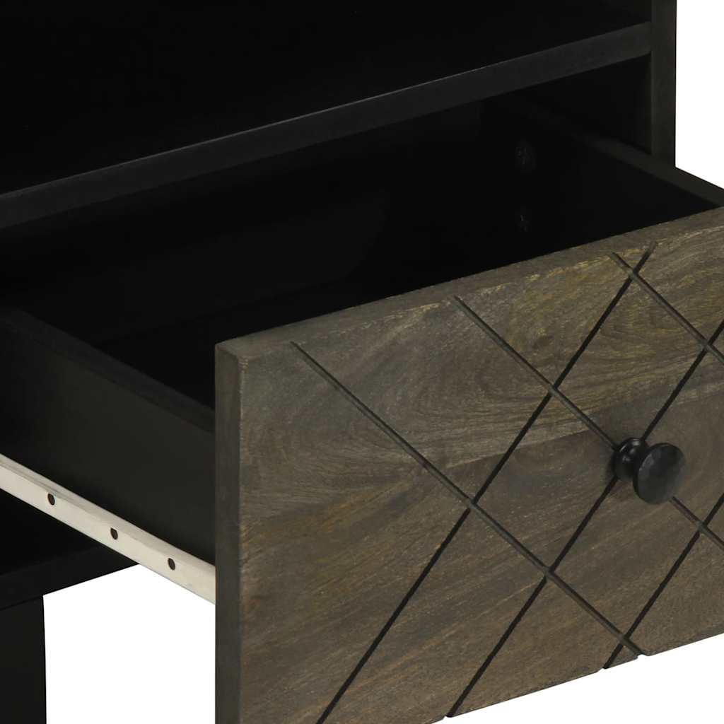 Nachttisch Schwarz 40X33X46 Cm Massivholz Mango