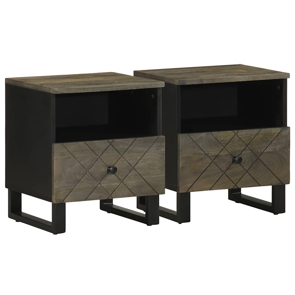 Nachttisch Schwarz 40X33X46 Cm Massivholz Mango
