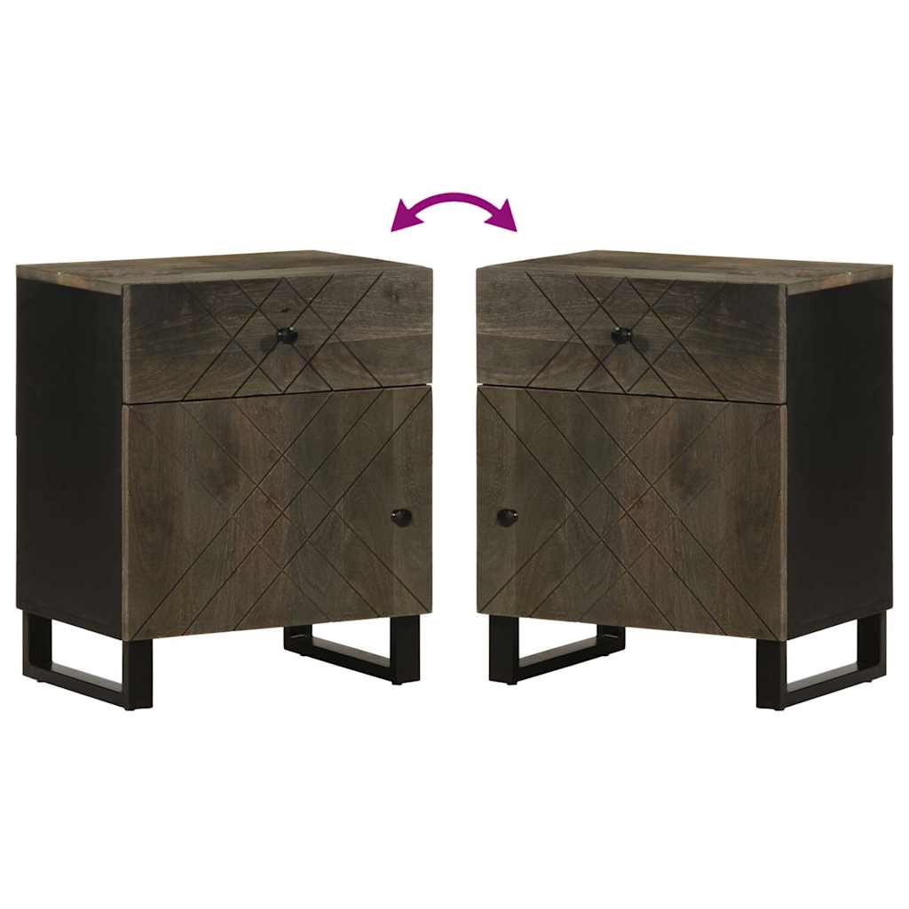 Nachttisch Schwarz 50X33X60 Cm Massivholz Mango Weiß