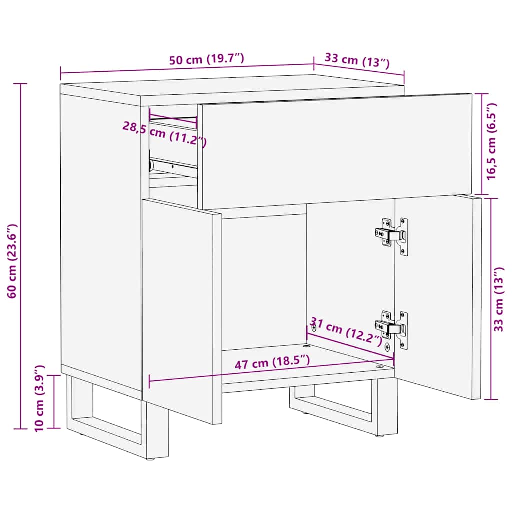 Nachttisch Schwarz 50X33X60 Cm Massivholz Mango