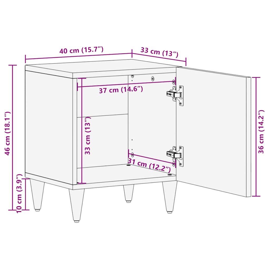 Nachttisch Hellgrau 40X33X46 Cm Massivholz Mango