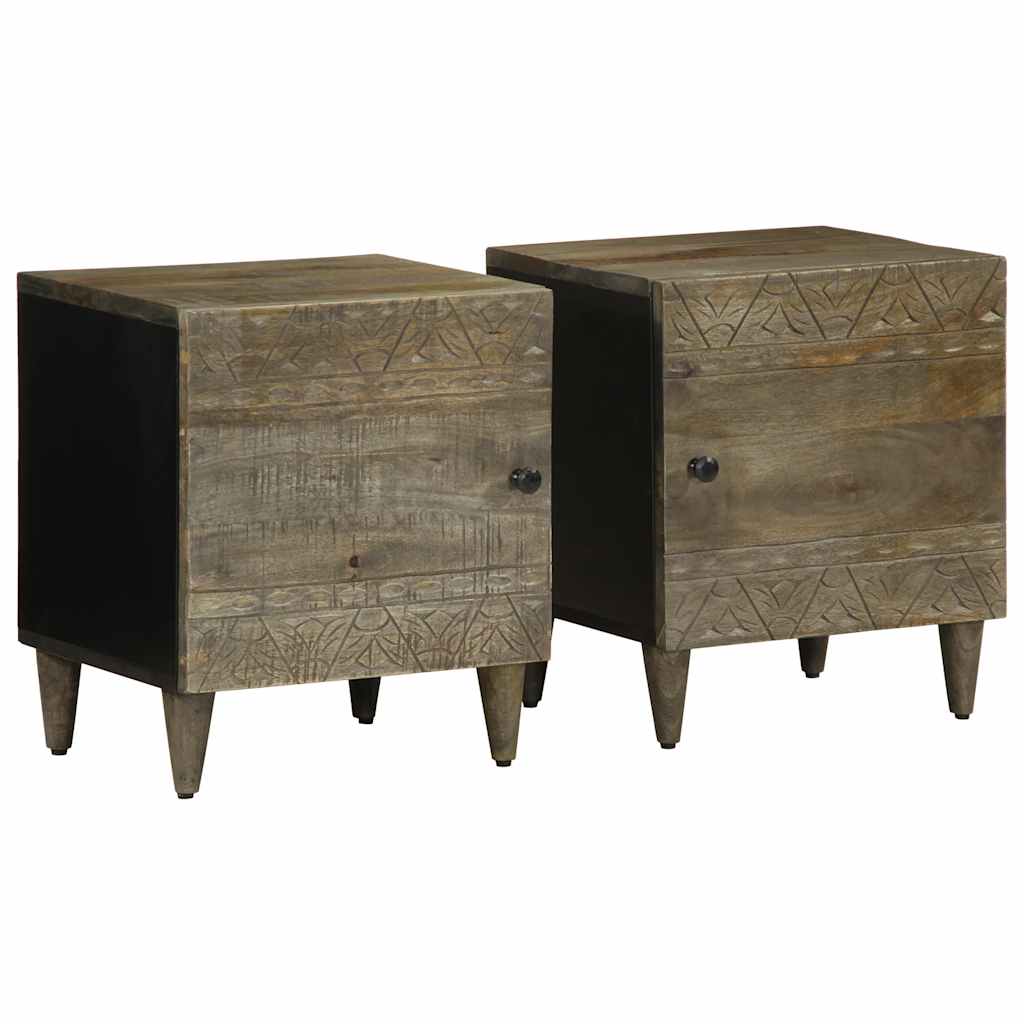 Nachttisch Hellgrau 40X33X46 Cm Massivholz Mango