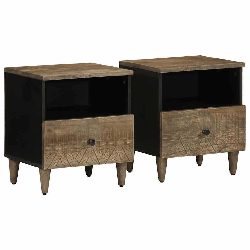 Nachttisch Hellgrau 40X33X46 Cm Massivholz Mango