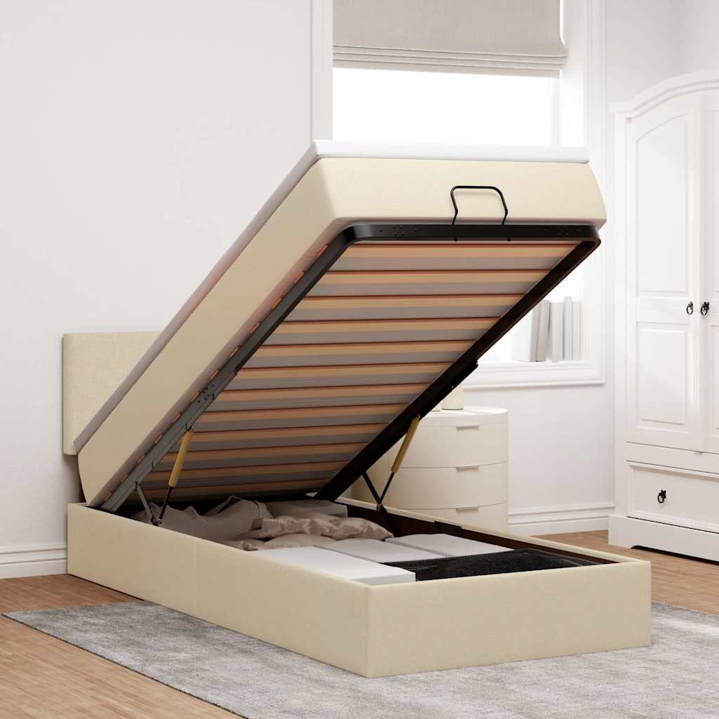 Ottoman-Bett Mit Matratze Stoff Creme