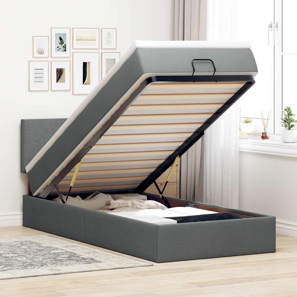 Ottoman-Bett Mit Matratze Stoff Dunkelgrau