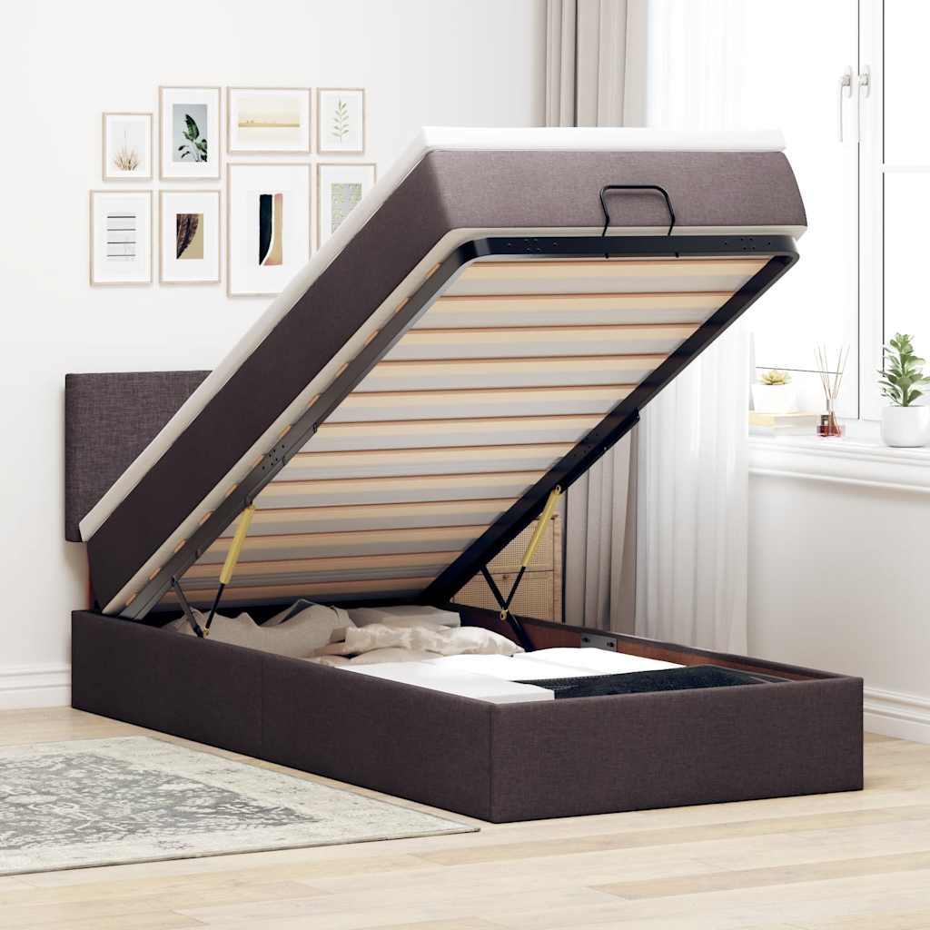 Ottoman-Bett Mit Matratze Stoff Dunkelbraun