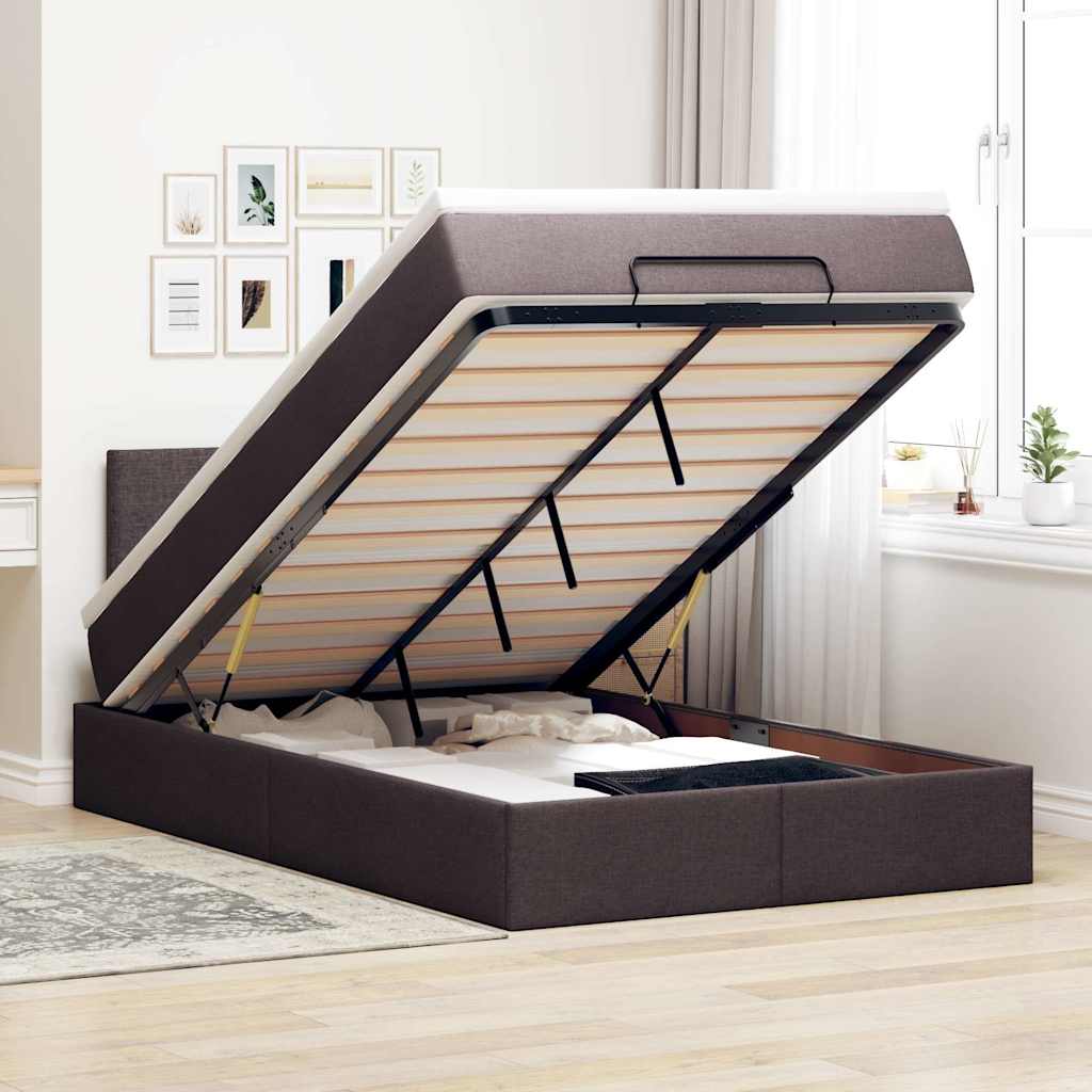 Ottoman-Bett Mit Matratze Stoff Dunkelbraun