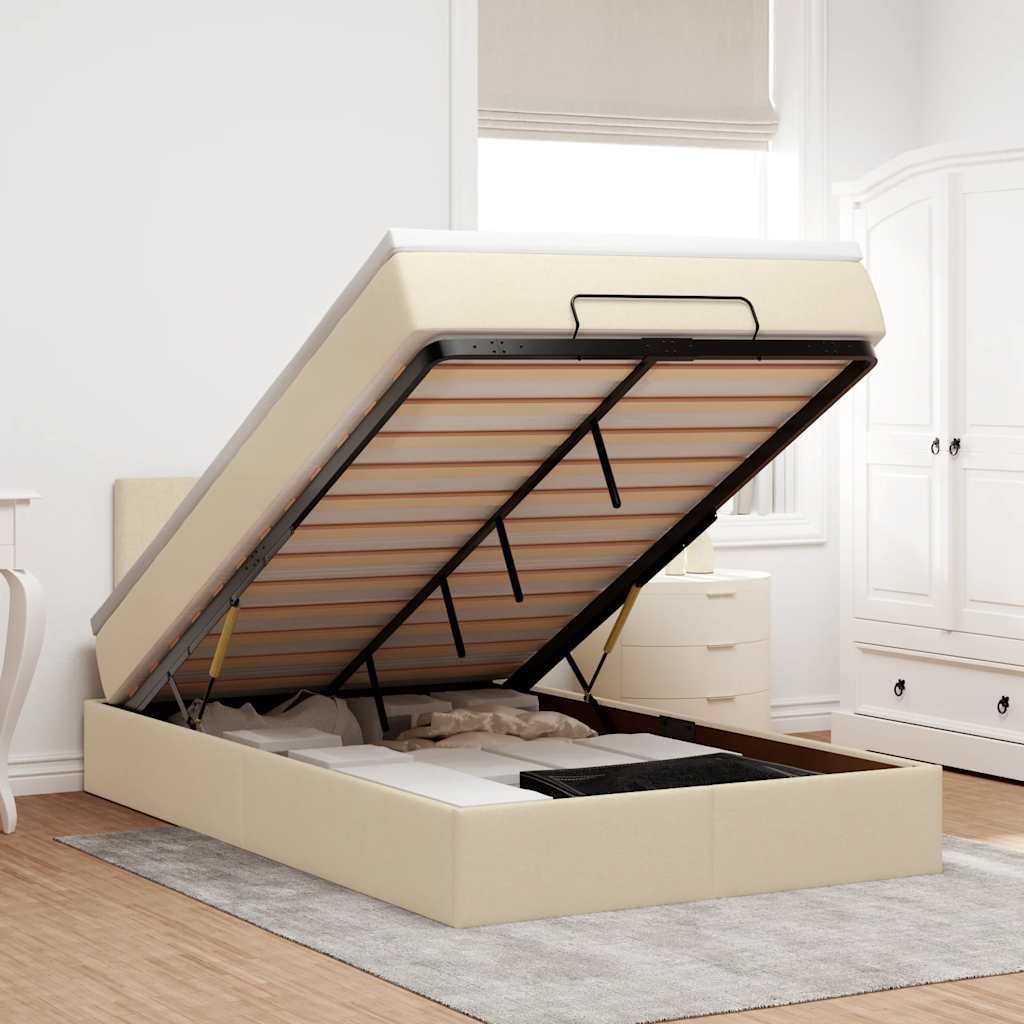 Ottoman-Bett Mit Matratze Stoff Creme