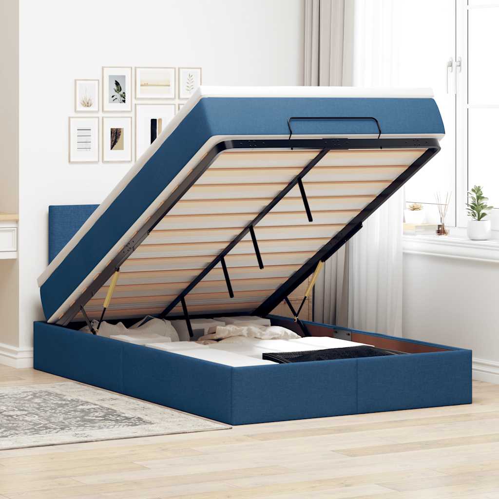 Ottoman-Bett Mit Matratze Stoff Blau
