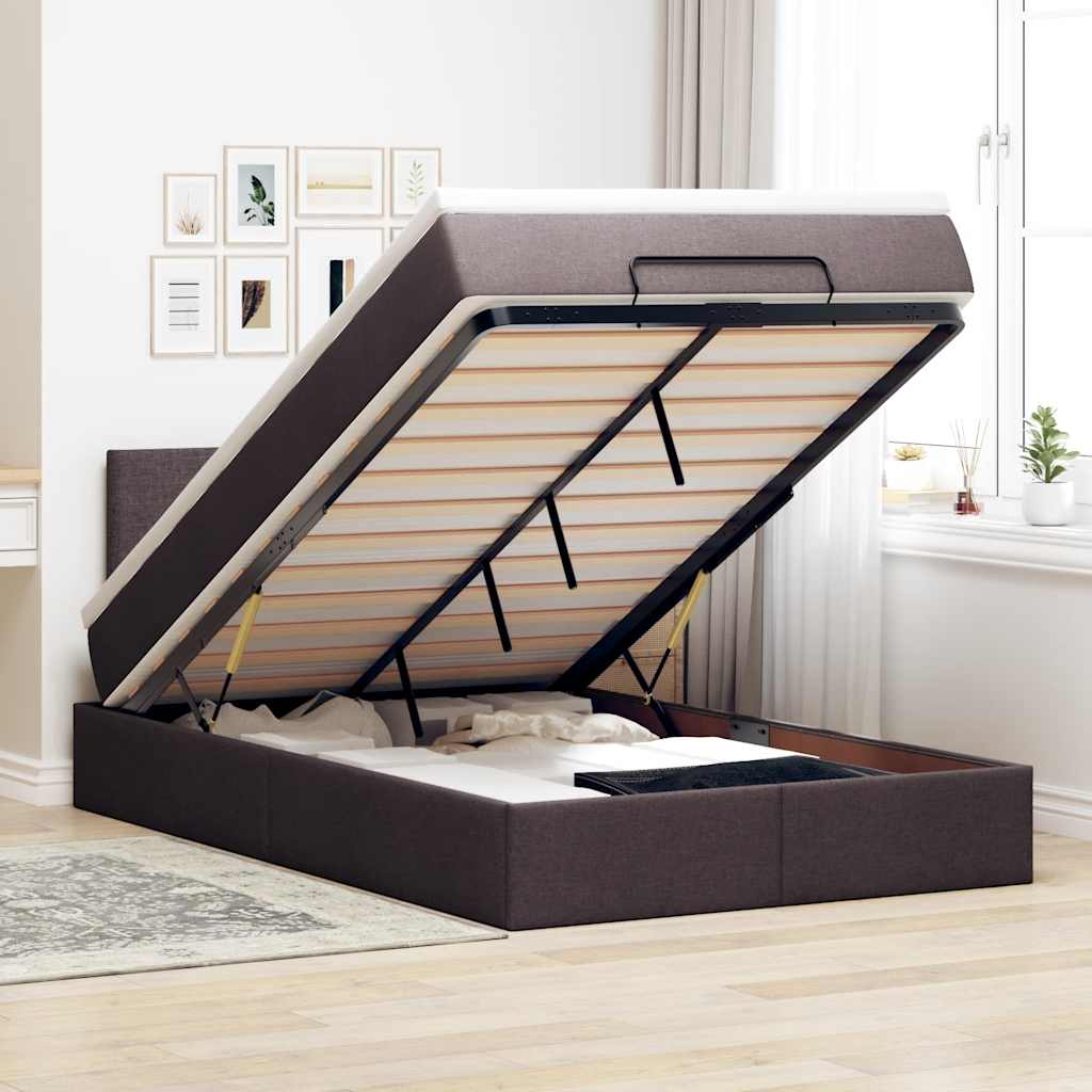 Ottoman-Bett Mit Matratze Stoff Dunkelbraun