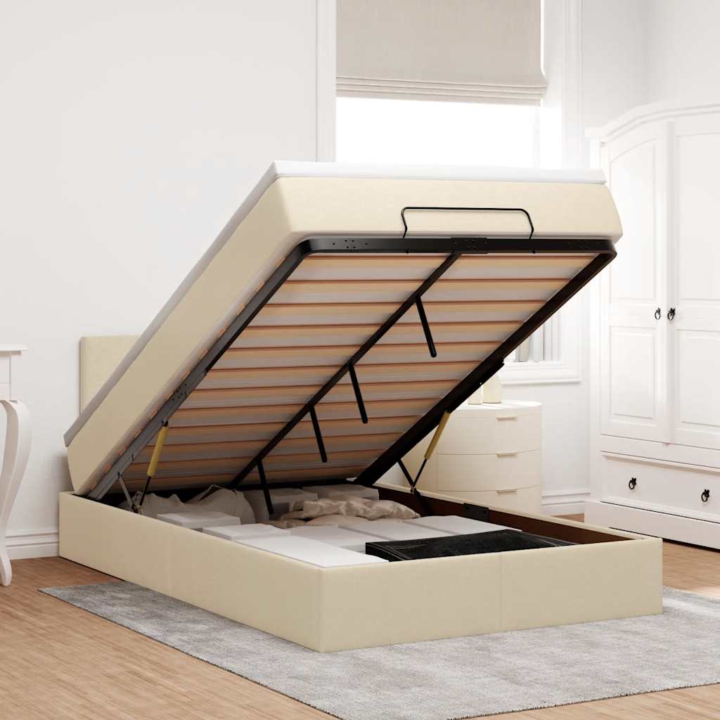 Ottoman-Bett Mit Matratze Stoff Creme