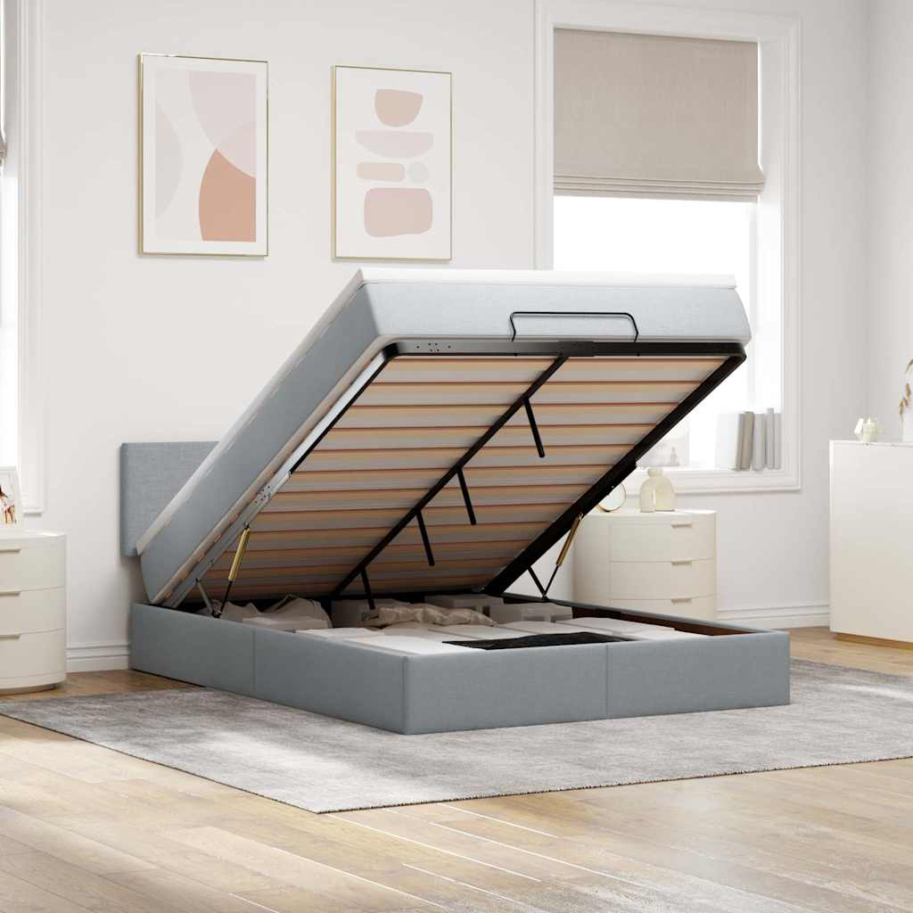 Ottoman-Bett Mit Matratze Stoff Hellgrau