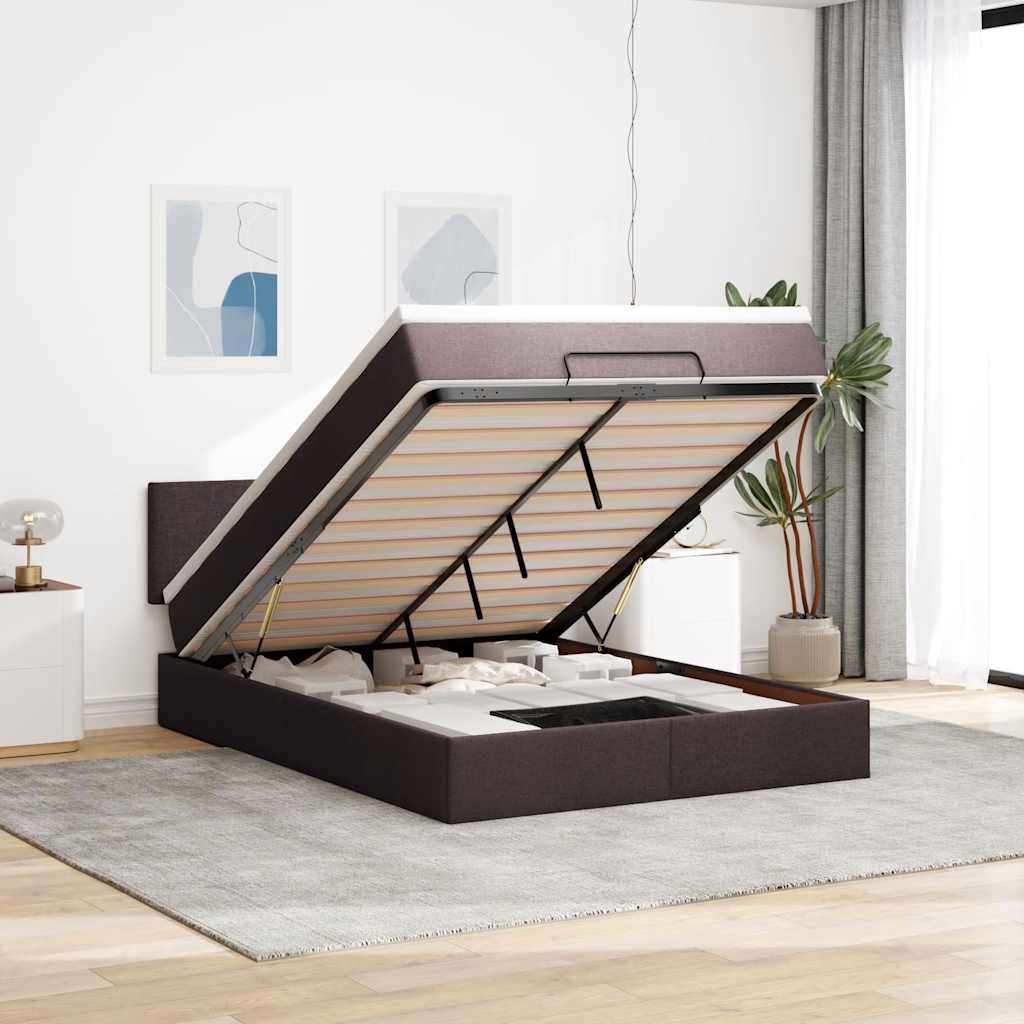 Ottoman-Bett Mit Matratze Stoff Dunkelbraun
