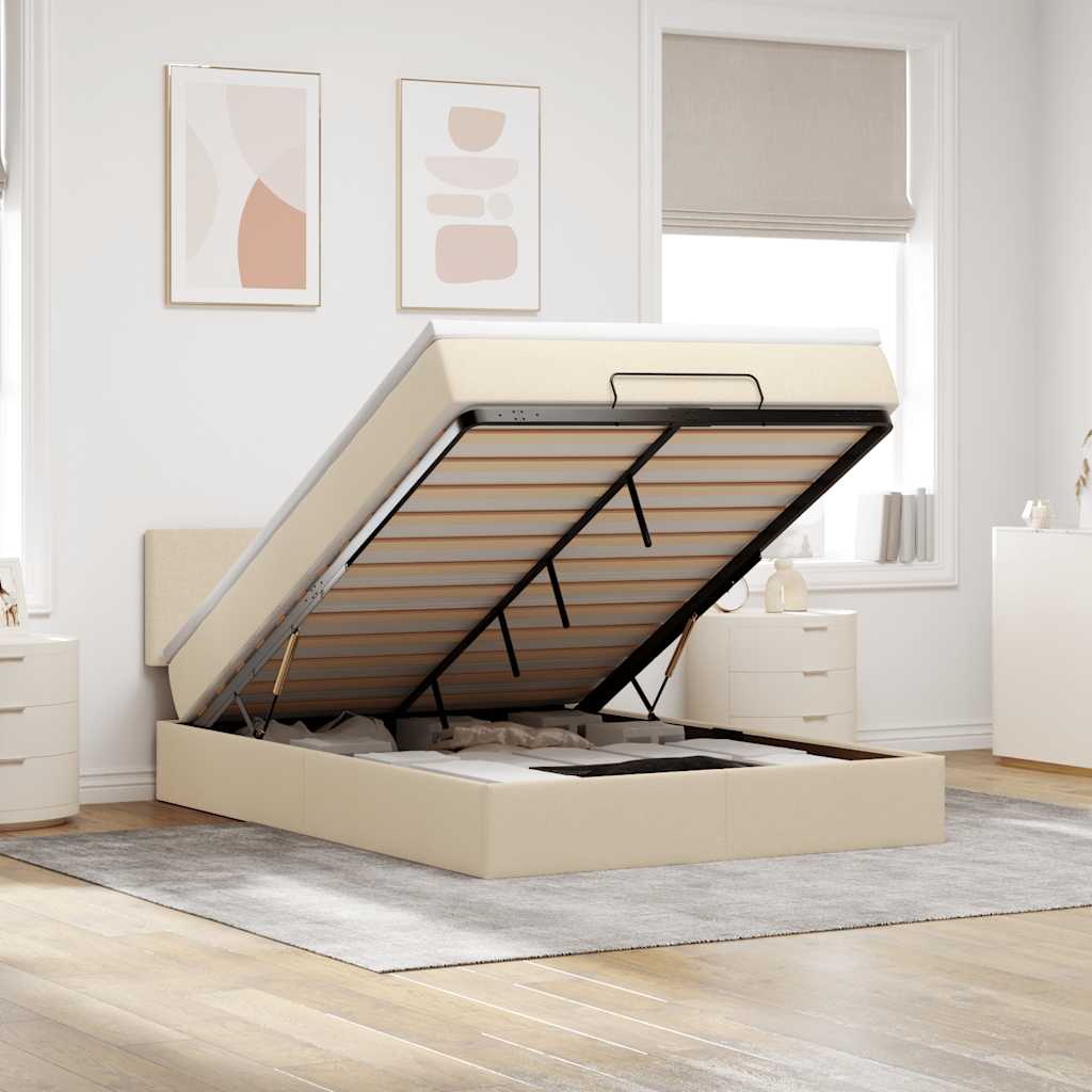 Ottoman-Bett Mit Matratze Stoff Creme