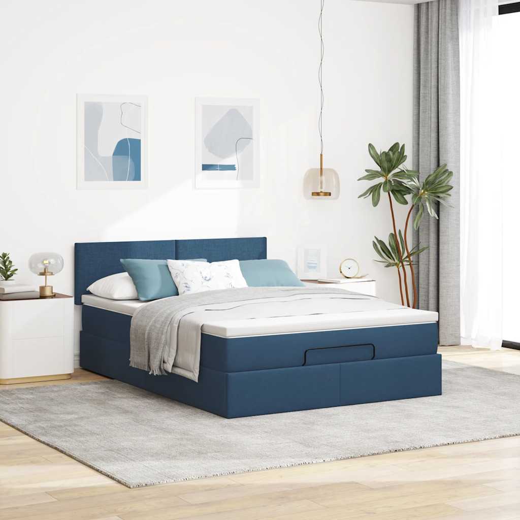 Ottoman-Bett Mit Matratze Stoff Blau