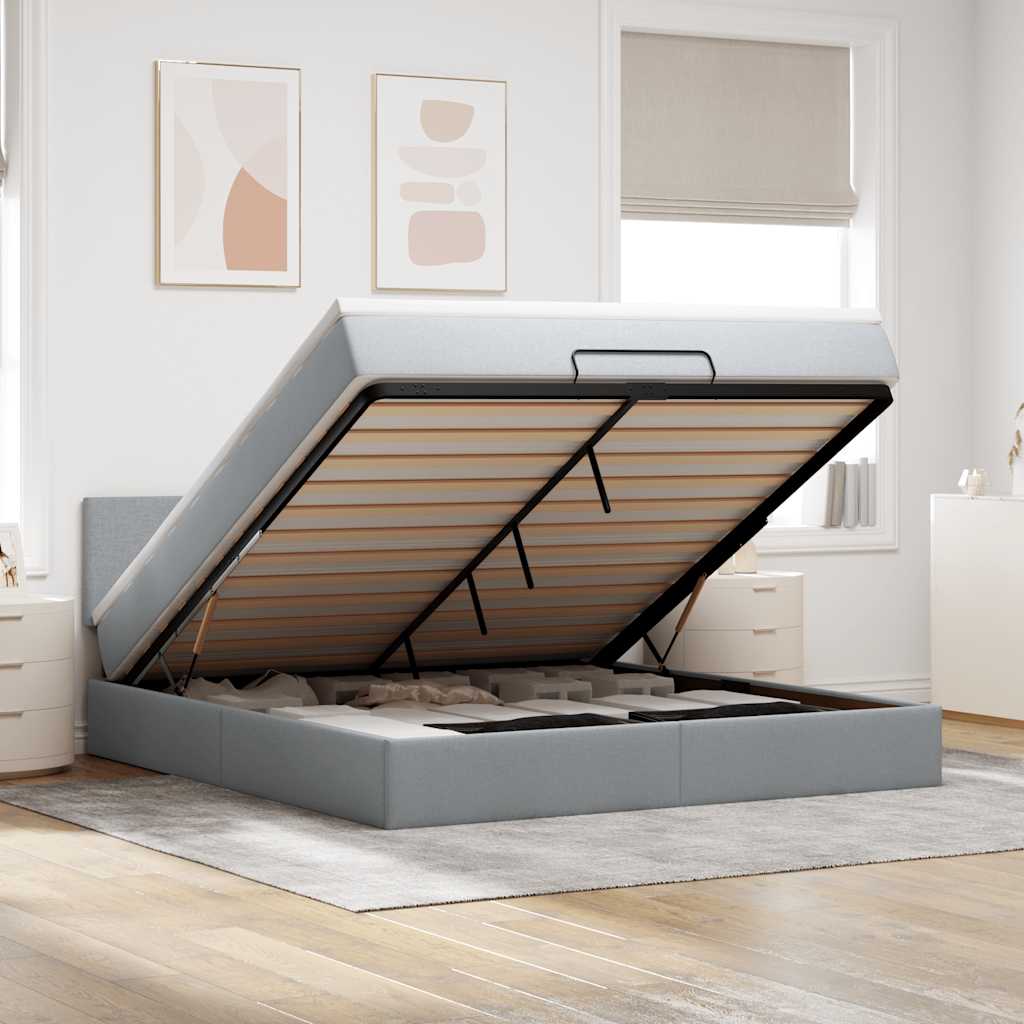 Ottoman-Bett Mit Matratze Stoff Hellgrau