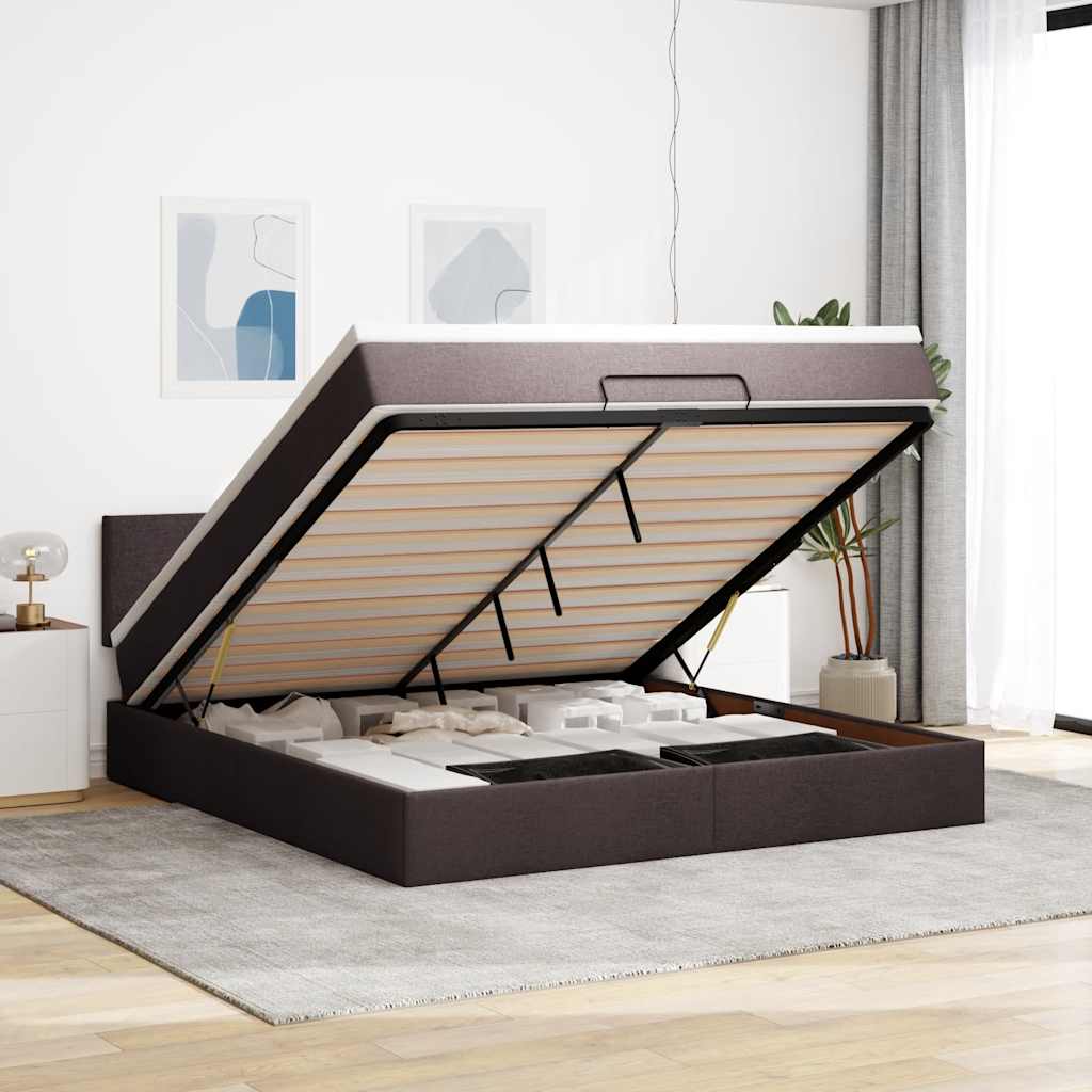 Ottoman-Bett Mit Matratze Stoff Dunkelbraun