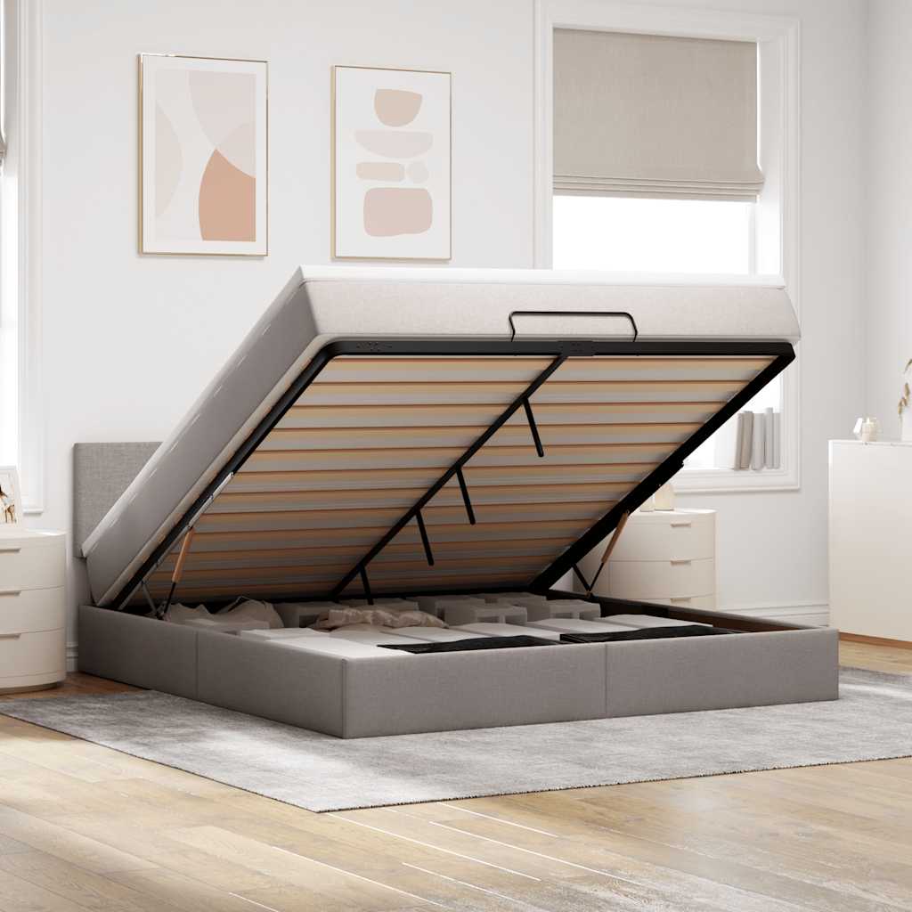 Ottoman-Bett Mit Matratze Stoff Taupe