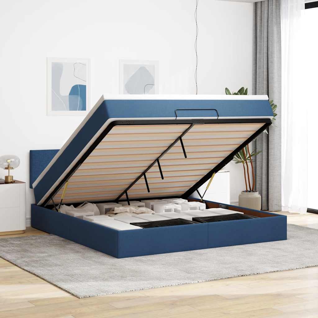 Ottoman-Bett Mit Matratze Stoff Blau