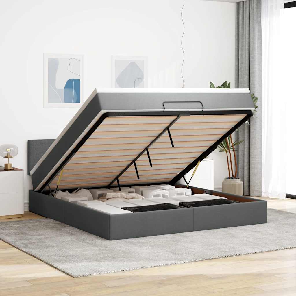 Ottoman-Bett Mit Matratze Stoff Dunkelgrau