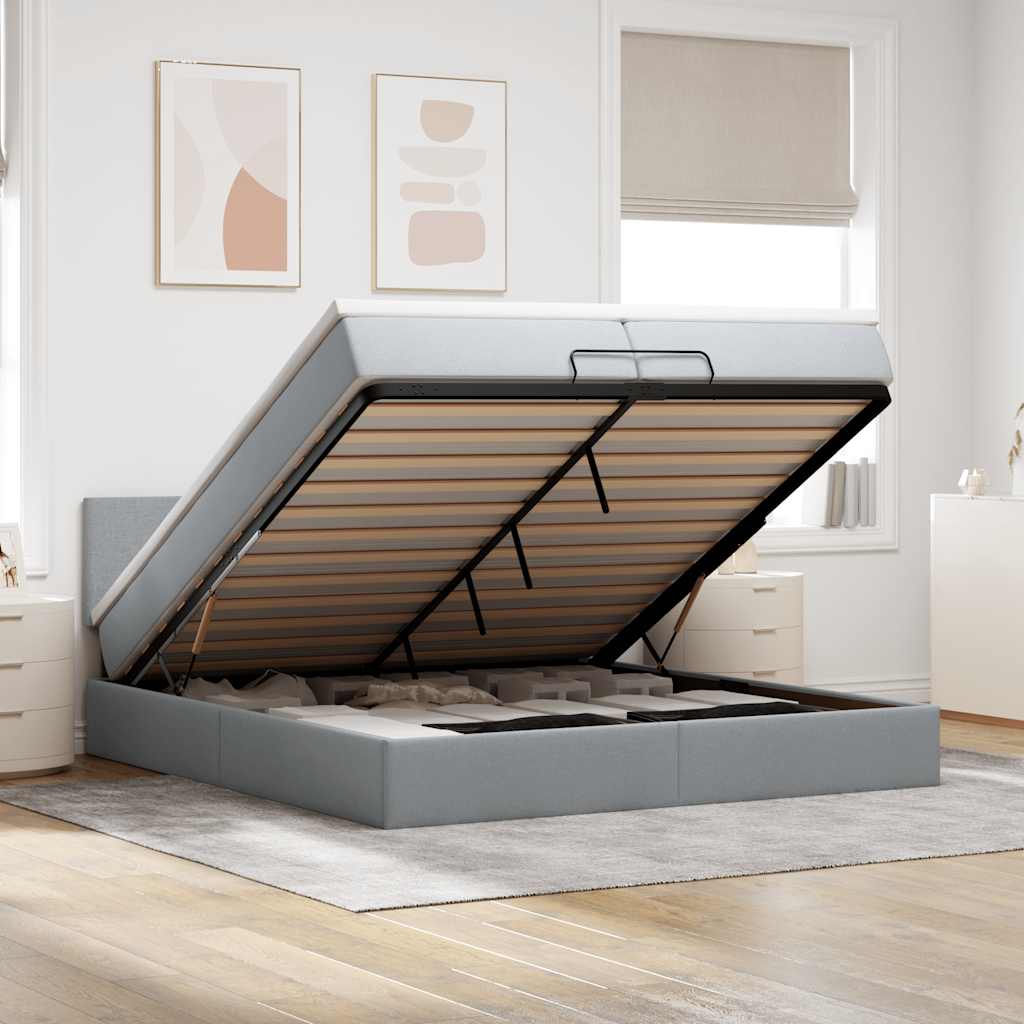 Ottoman-Bett Mit Matratze Stoff Hellgrau