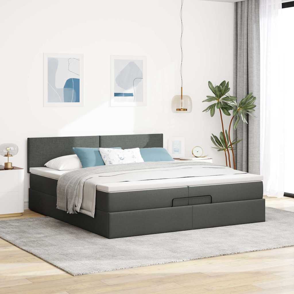 Ottoman-Bett Mit Matratze Stoff Dunkelgrau