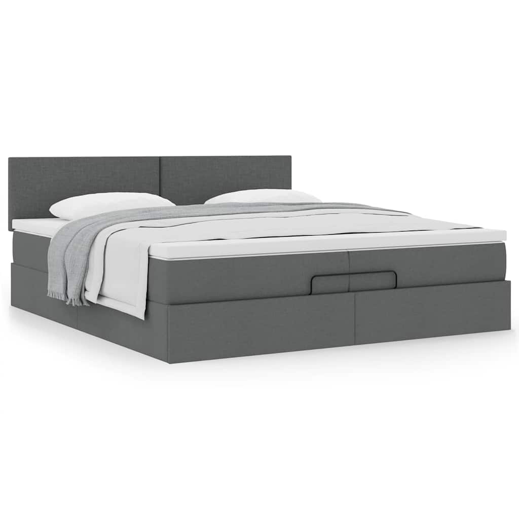 Ottoman-Bett Mit Matratze Stoff Dunkelgrau